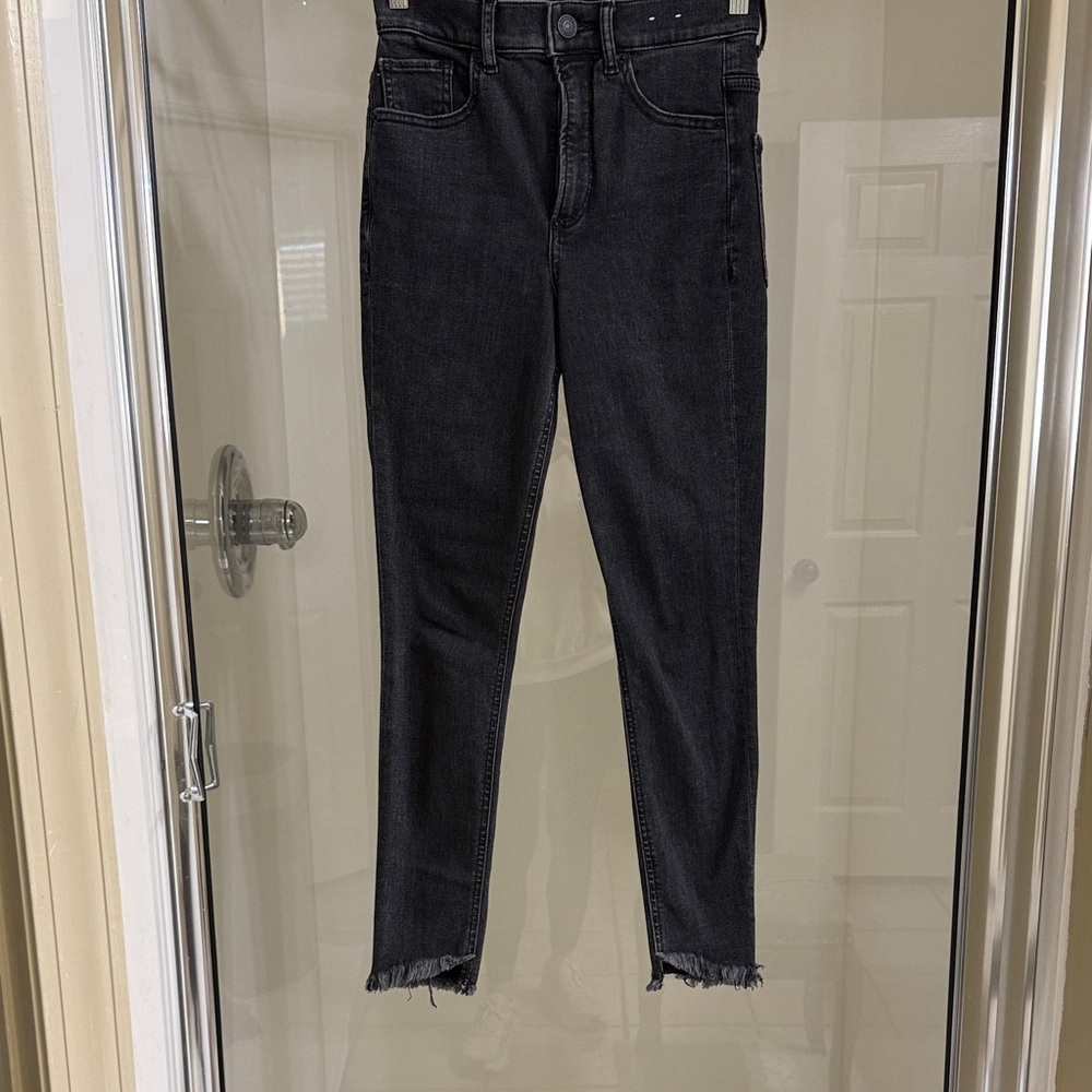 Express Charcoal Ankle Jeans with Frayed Hem